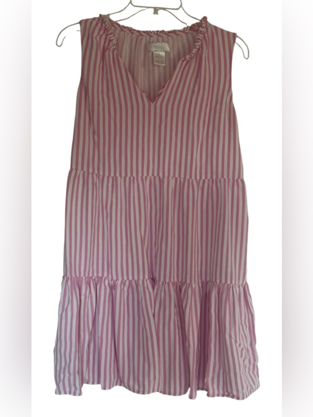 Stella Parker Pink & White Striped Tiered Babydoll Tunic Dress SzL Flowy